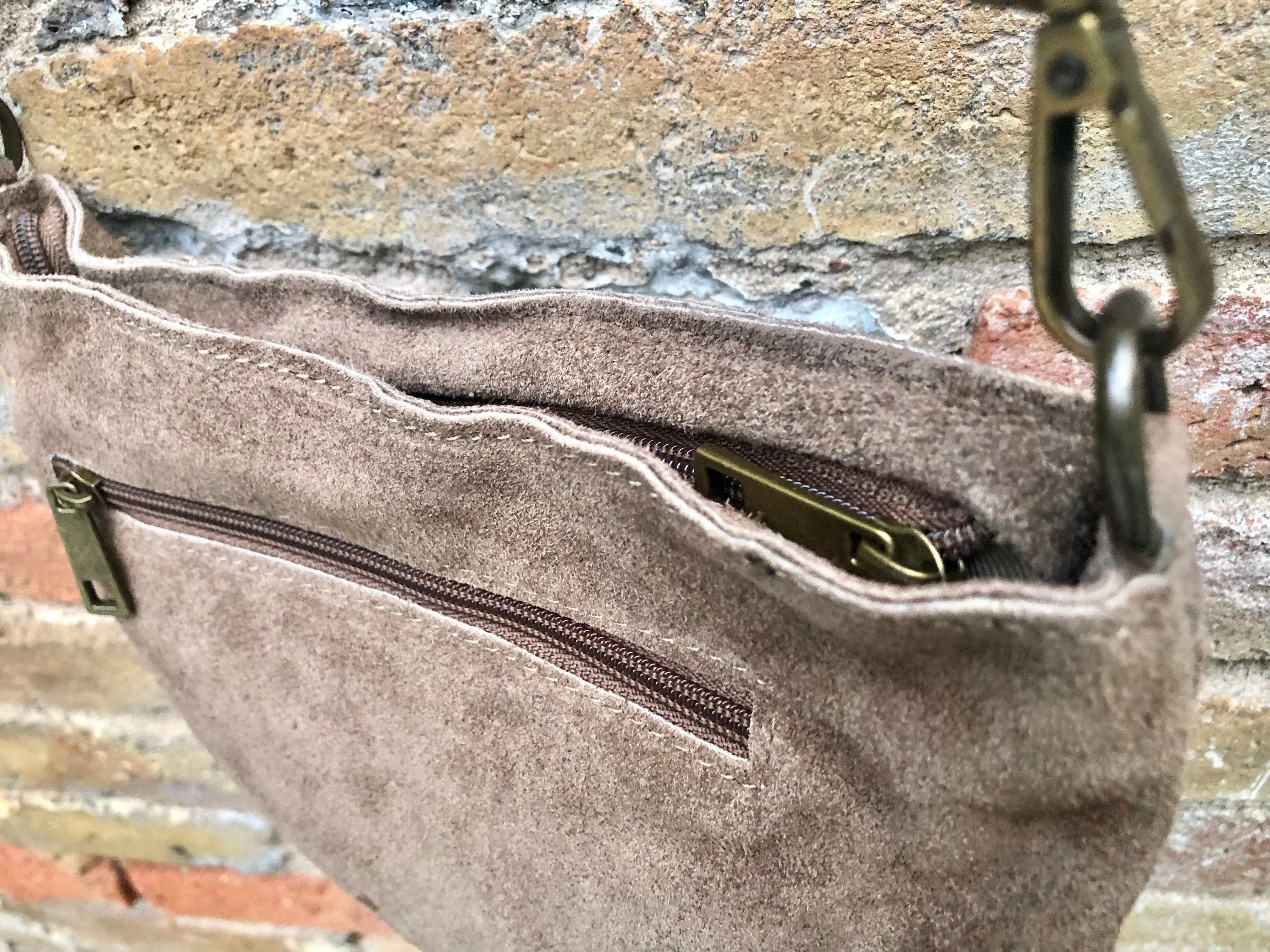 Crossbody bag. Taupe BROWN boho suede leather purse with bronze color tacks Genuine suede leather messenger bag. Light brown crossbody bag