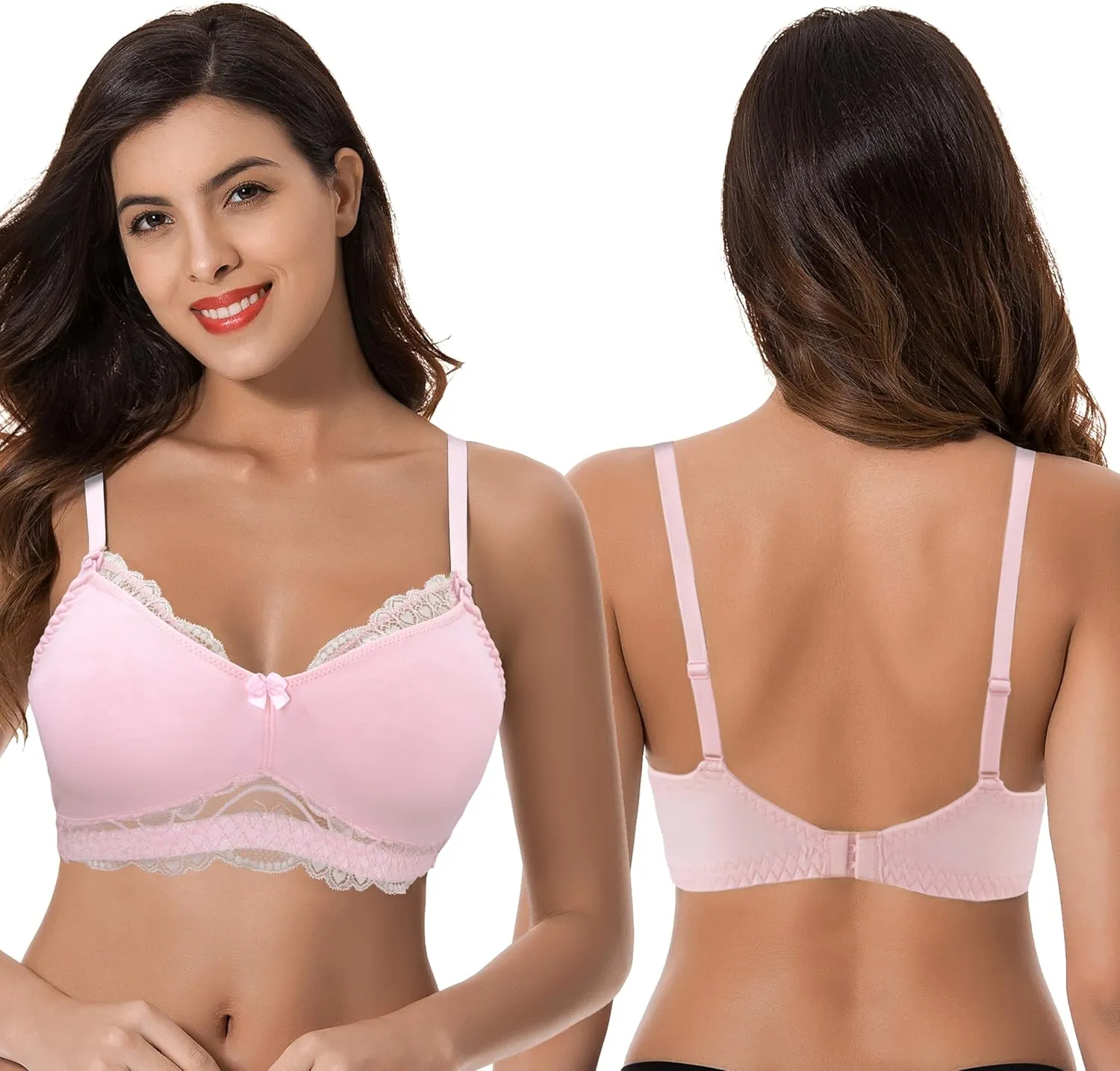 Curve Muse Plus Size Nursing Cotton Unlined Bra with Lace Trim-2 Or 3PK