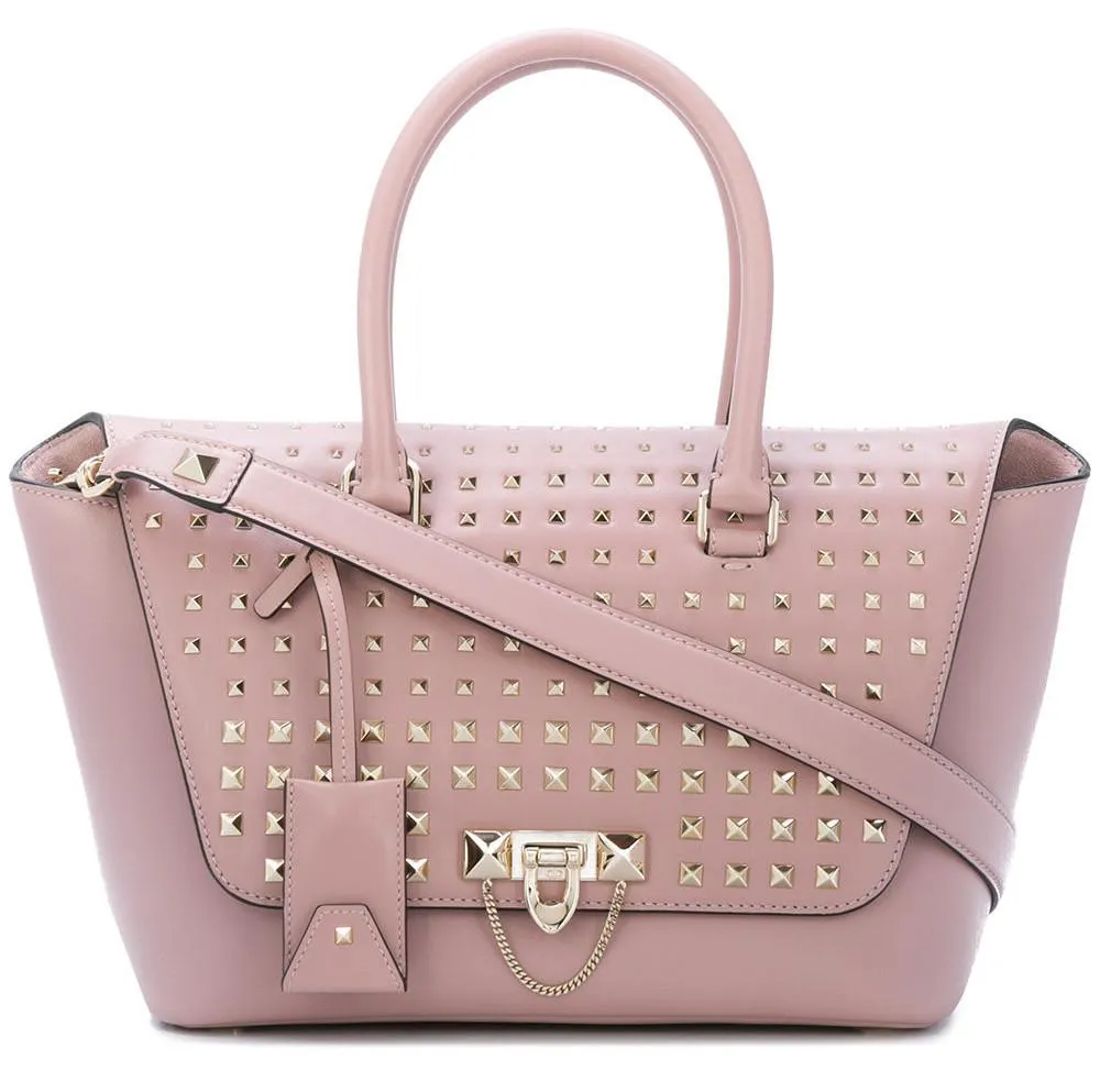 Demilune Small Double Handle Rockstud Satchel - Black or Pale Pink