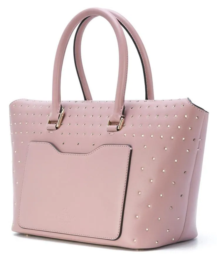 Demilune Small Double Handle Rockstud Satchel - Black or Pale Pink