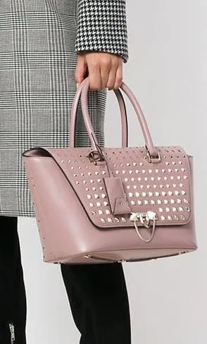 Demilune Small Double Handle Rockstud Satchel - Black or Pale Pink