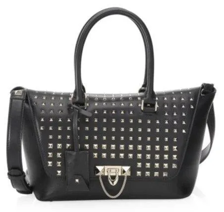 Demilune Small Double Handle Rockstud Satchel - Black or Pale Pink