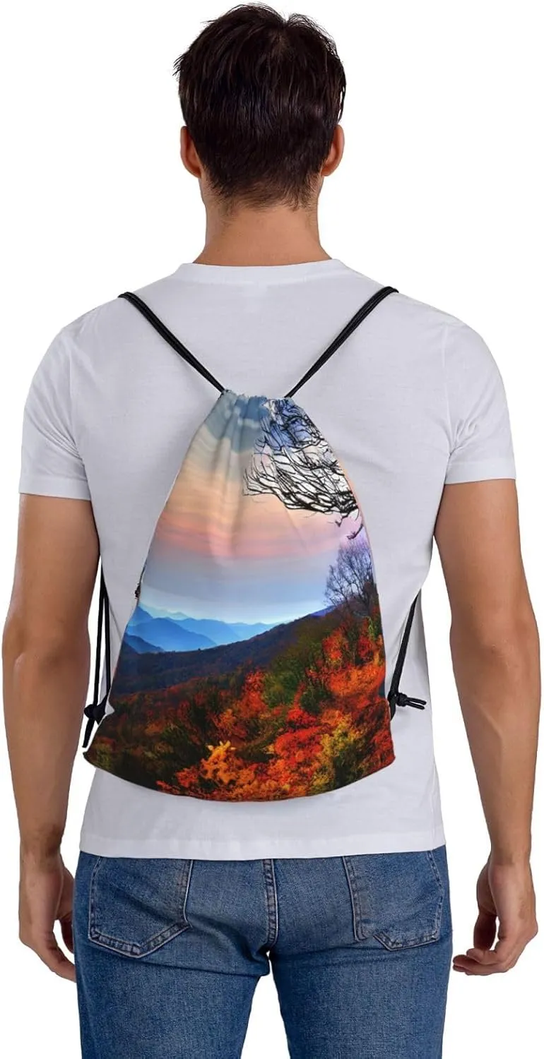 Drawstring Backpack for women,Versatile drawstring bag,Water-Resistant Cinch Bag,Gym sackpack--Blue Ridge Mountains