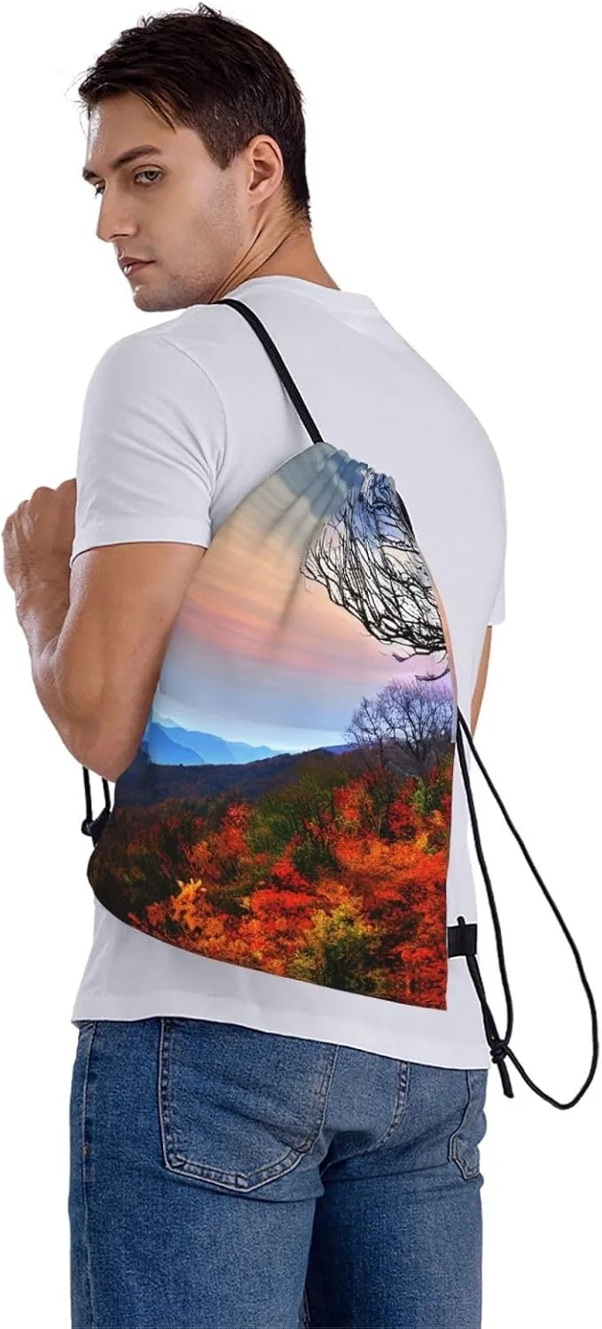 Drawstring Backpack for women,Versatile drawstring bag,Water-Resistant Cinch Bag,Gym sackpack--Blue Ridge Mountains