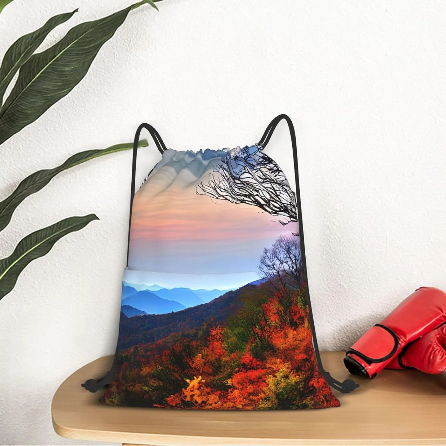 Drawstring Backpack for women,Versatile drawstring bag,Water-Resistant Cinch Bag,Gym sackpack--Blue Ridge Mountains