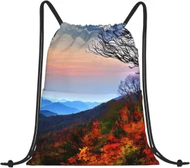 Drawstring Backpack for women,Versatile drawstring bag,Water-Resistant Cinch Bag,Gym sackpack--Blue Ridge Mountains