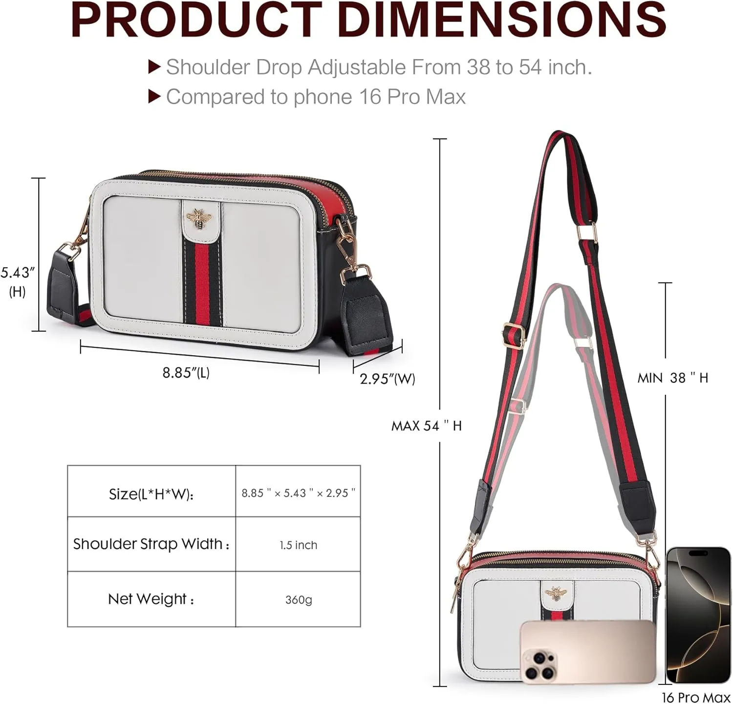 Fancy Forest Trendy Designer Bee Crossbody Bag for Women - PU Leather Camera Shoulder Handbag with Wide Strap