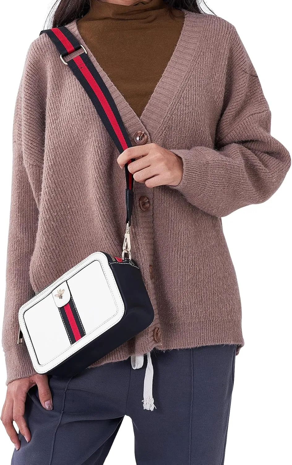 Fancy Forest Trendy Designer Bee Crossbody Bag for Women - PU Leather Camera Shoulder Handbag with Wide Strap