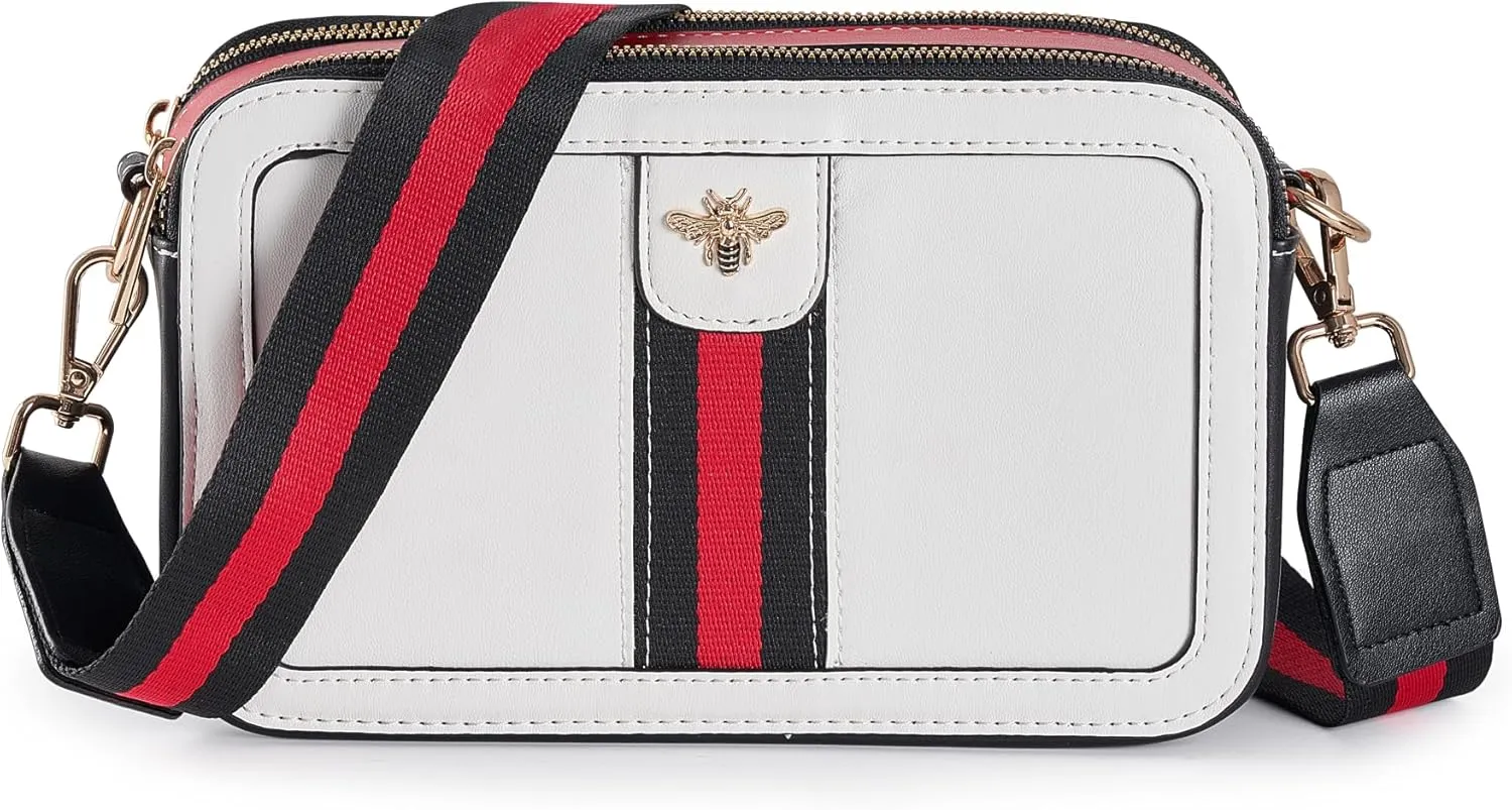 Fancy Forest Trendy Designer Bee Crossbody Bag for Women - PU Leather Camera Shoulder Handbag with Wide Strap