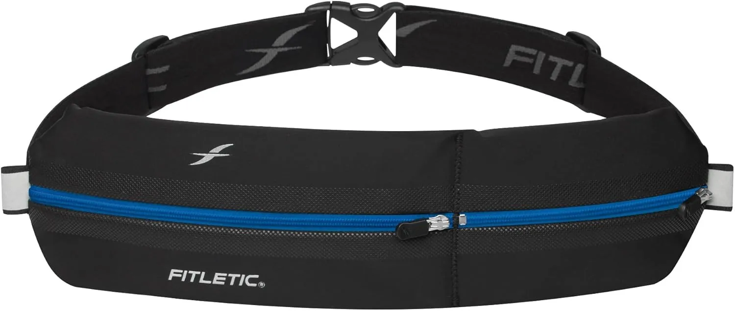 Fitletic Bolt Double Pocket Running Belt & Active Fanny Pack For Men & Women  Water Resistant, Lightweight Sleek Design  Patented No Bounce Hip Hugging Fit  Holds Any Phone