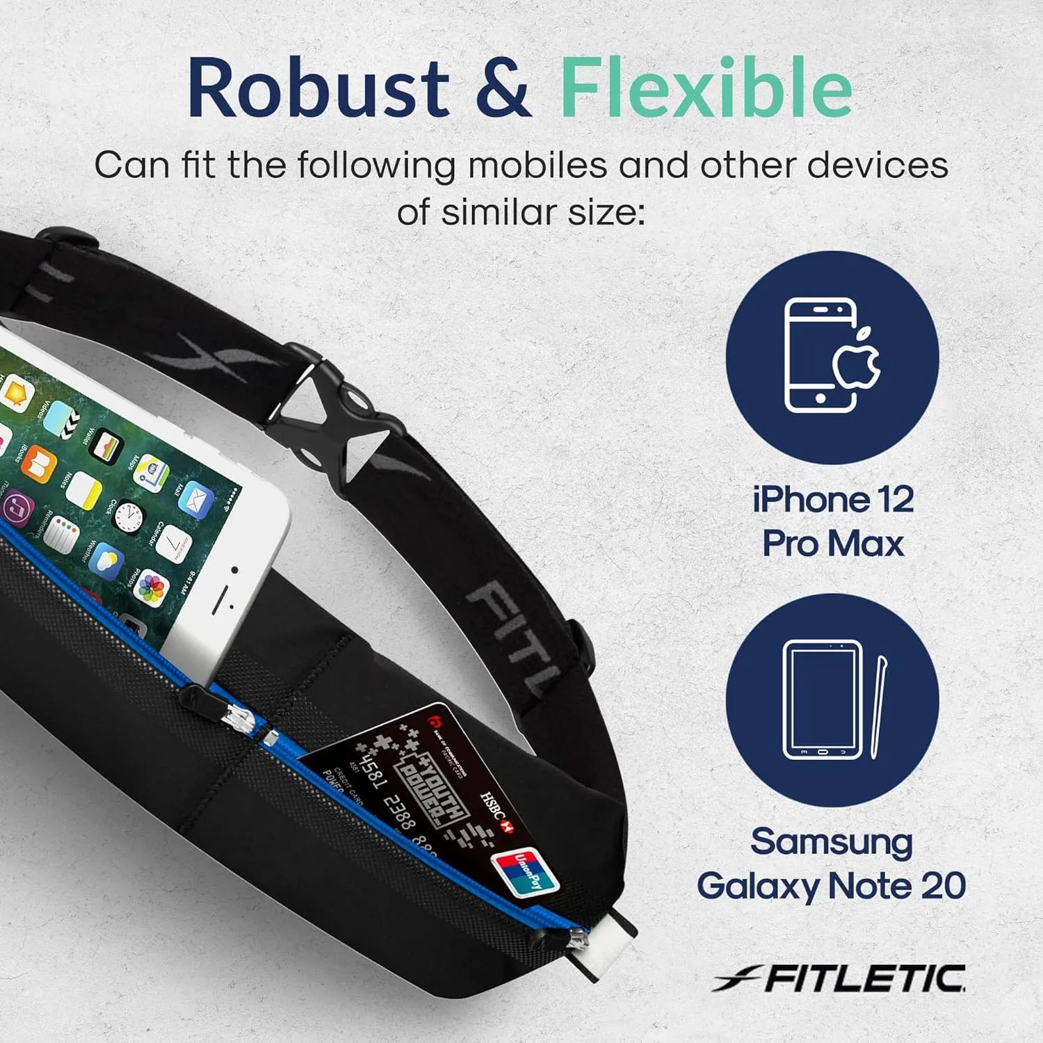 Fitletic Bolt Double Pocket Running Belt & Active Fanny Pack For Men & Women  Water Resistant, Lightweight Sleek Design  Patented No Bounce Hip Hugging Fit  Holds Any Phone