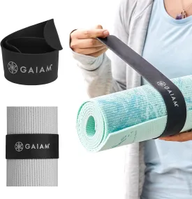Gaiam Yoga Mat Strap Slap Band - Keeps Your Mat Tightly Rolled and Secure with One Snap - Strong Clasp for Yoga Mat Storage and Travel - Fits Most Size Mats (20"L x 1.5"W), Black