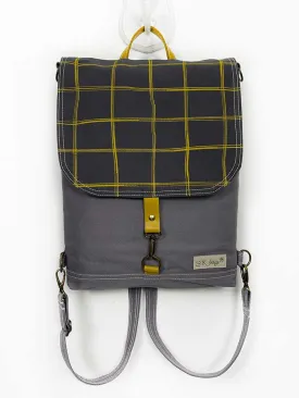Gray Square Design Flap Backpack made from canvas fabric