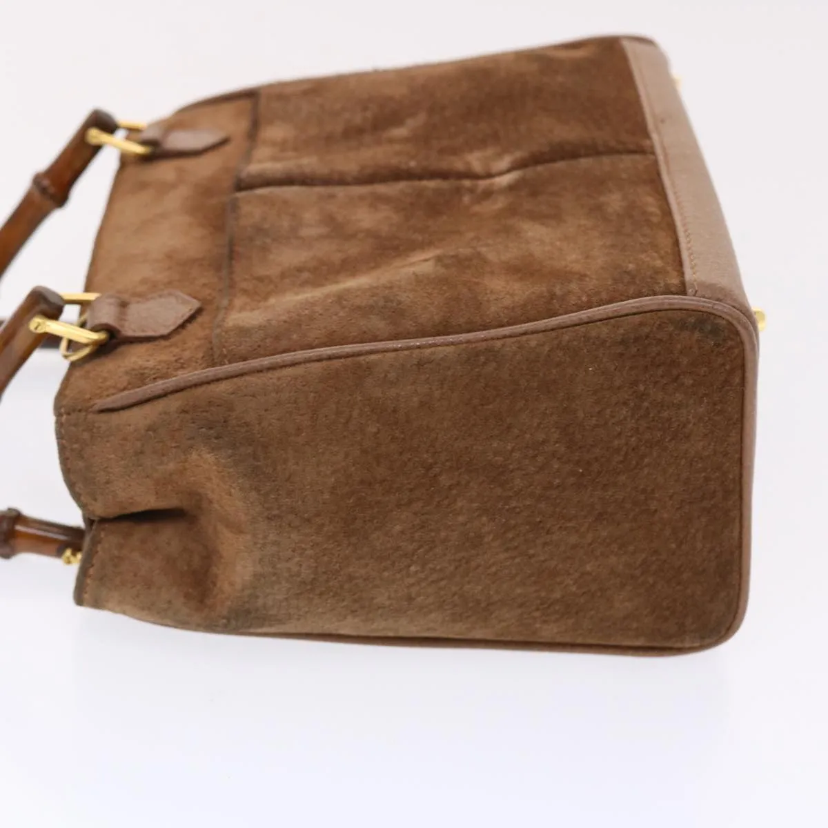 GUCCI Bamboo Hand Bag Suede 2way Brown  50264