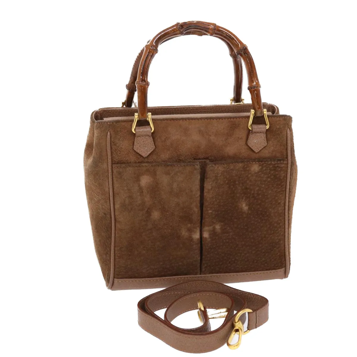 GUCCI Bamboo Hand Bag Suede 2way Brown  50264
