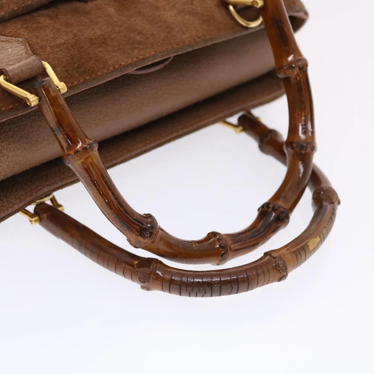 GUCCI Bamboo Hand Bag Suede 2way Brown  50264