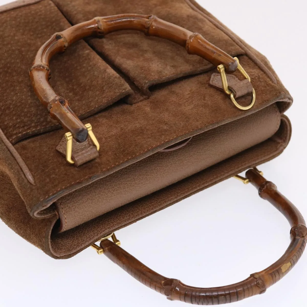 GUCCI Bamboo Hand Bag Suede 2way Brown  50264