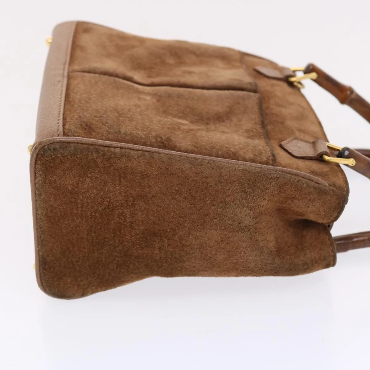 GUCCI Bamboo Hand Bag Suede 2way Brown  50264
