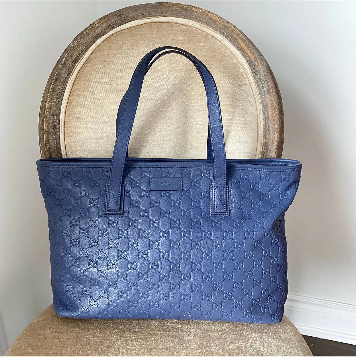 Gucci Guccissima Blue Leather Tote Shopper Bag