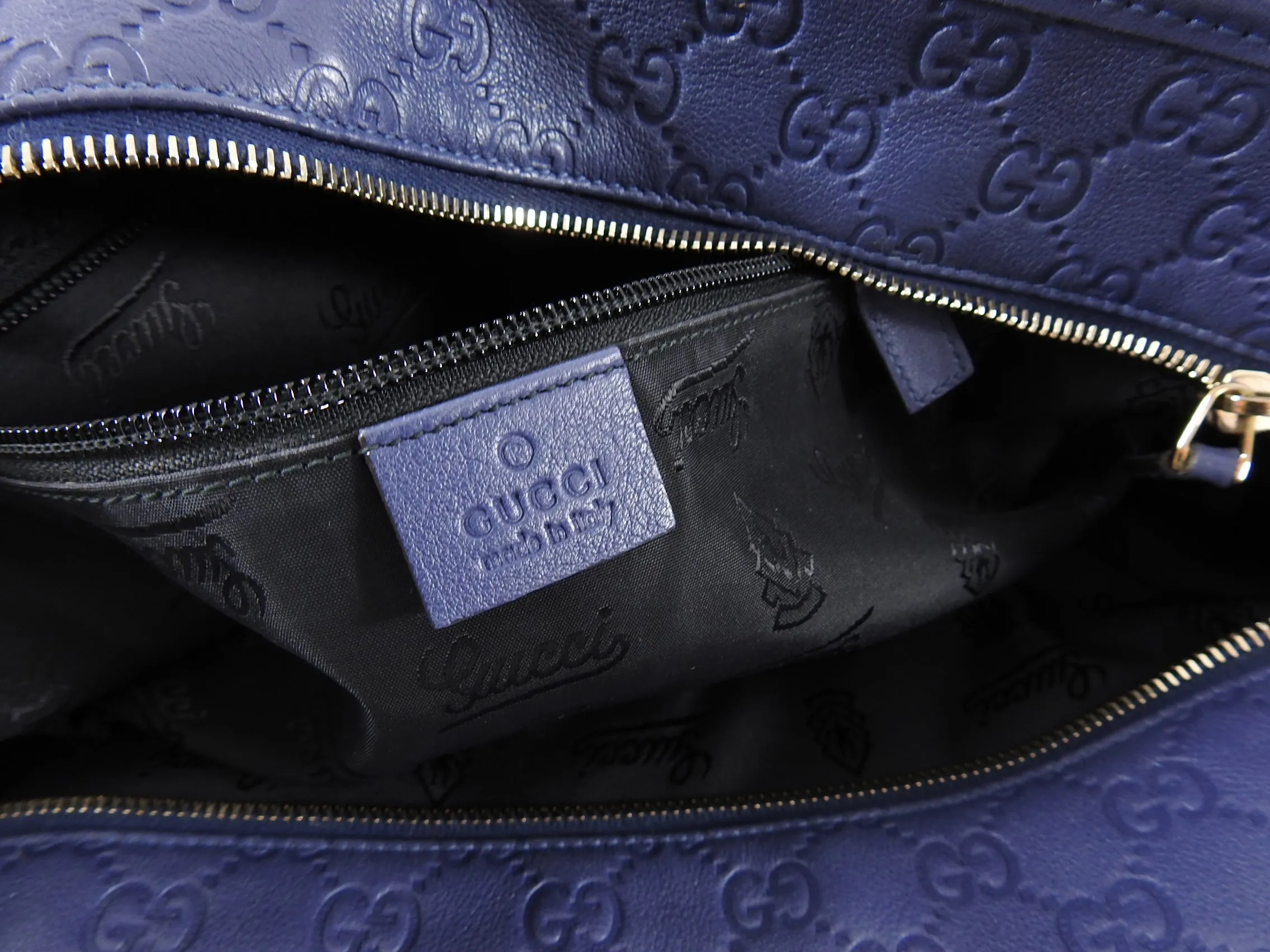 Gucci Guccissima Blue Leather Tote Shopper Bag