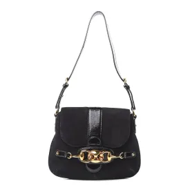 GUCCI Suede Wave Flap Bag Black