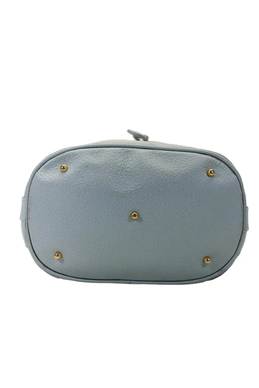 Gucci Womens Medium Drawstring Bamboo Top Handle Vintage Bucket Handbag Blue