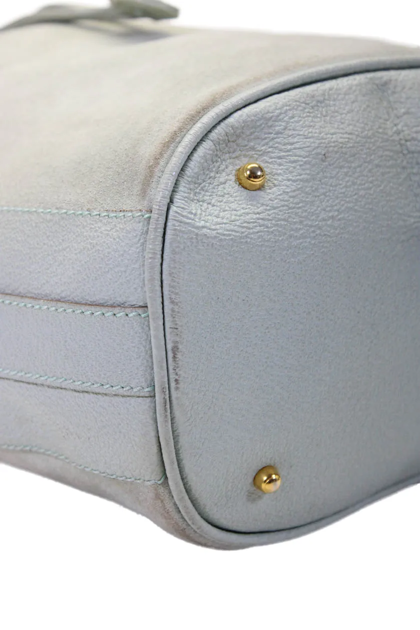 Gucci Womens Medium Drawstring Bamboo Top Handle Vintage Bucket Handbag Blue