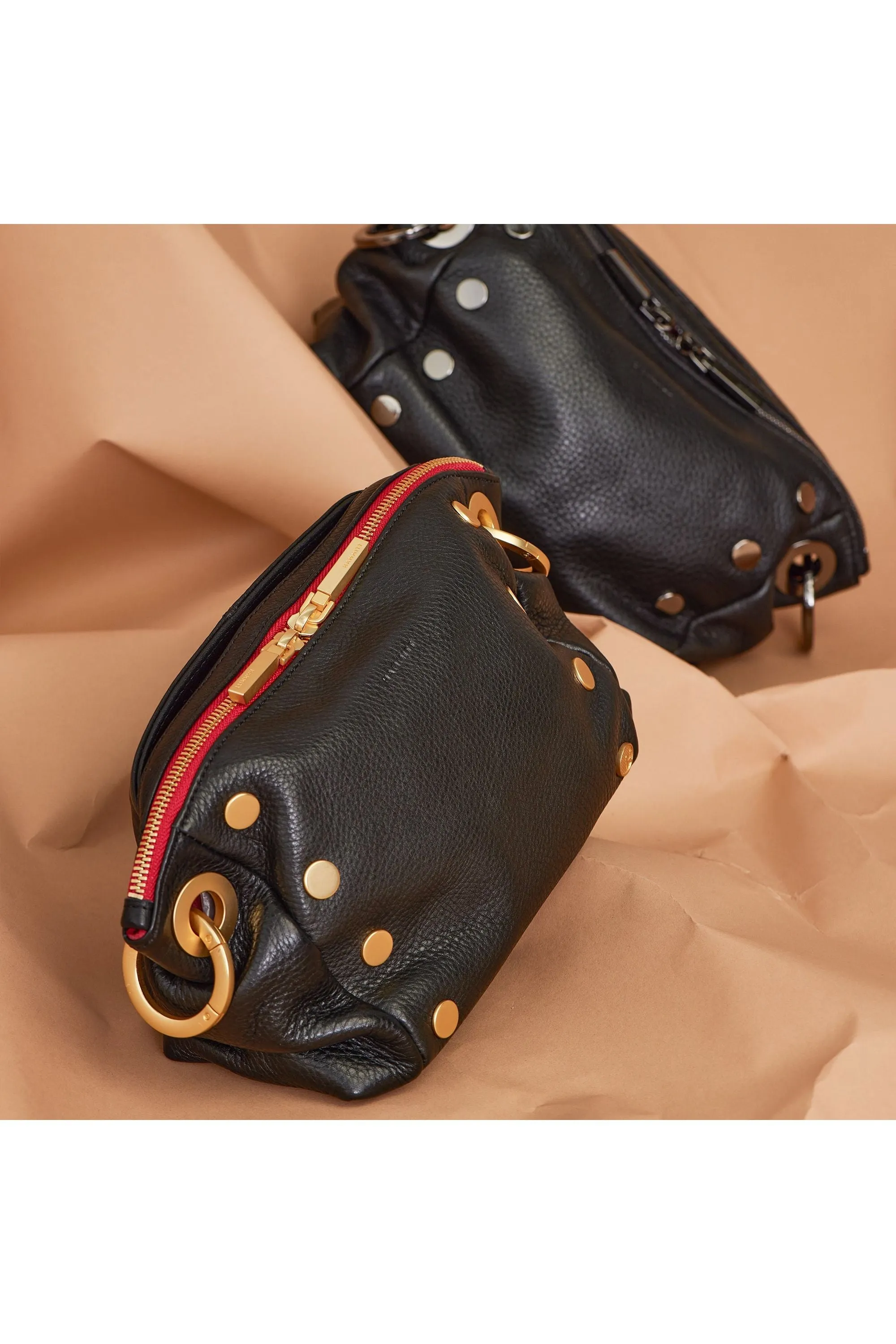 Hammitt Daniel Crossbody Clutch Small 17466 | Black/Brushed Gold Red Zip