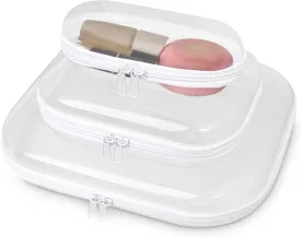 Hard Shell Zipper Case 3-Pack; Bliss Plastic Bins for Organizing Small Items, Toiletries & Toys, Transparent Travel Makeup Bags & Portable Organizers.