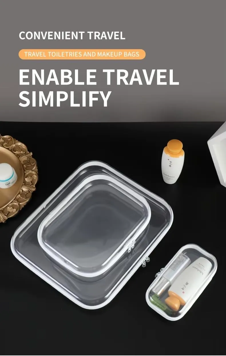 Hard Shell Zipper Case 3-Pack; Bliss Plastic Bins for Organizing Small Items, Toiletries & Toys, Transparent Travel Makeup Bags & Portable Organizers.