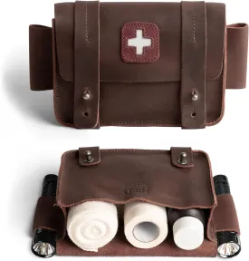 Hide & Drink Full Grain Leather First Aid Bag, Empty Medical Kit Organizer for Travel & Home, Compact Container Storage, Large Emergency Bags, Small Medic Pack Case, Med Pouches, Medkit Carry Box Only
