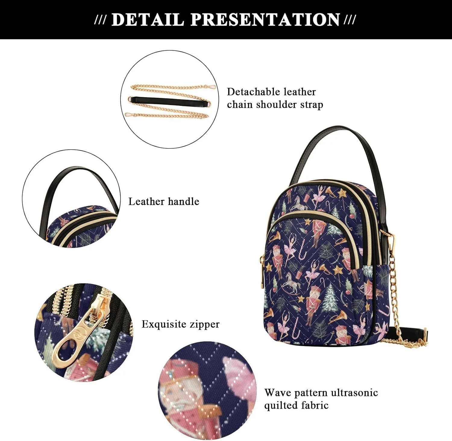 Holiday Festive Cell Phone Purse Crossbody Handbag Durable Shoulder Bag Travel Pouch