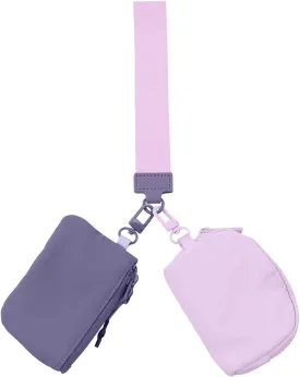Keychain Wristlet Wallet, Dual Pouch Wristlet Wallet for Women, Keychain Wallets Detachable Mini Coin Purse, Small Zipper Wallet Portable Pocket (Light Purple- Lavender Purple)