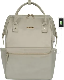 KROSER Laptop Backpack 17" Stylish Backpack Water Repellent College Casual Daypack with USB Port Travel Business Work Bag for Men/Women Light khaki
