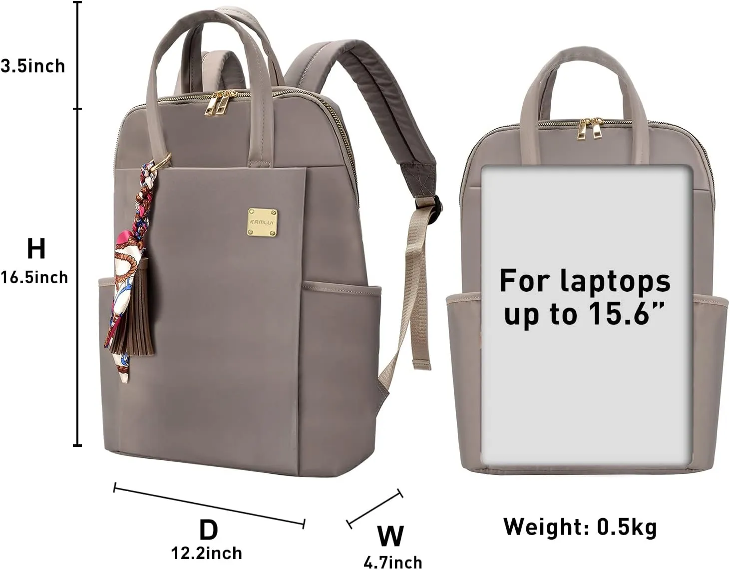 Laptop Backpack for Women 15.6-inch Slim - Laptop Bag Computer Case Purse Travel Lightweight Medium Size Satchel Daypack 16-inch Water-resistant Business Comutter Fashion Stylish Nylon Khaki