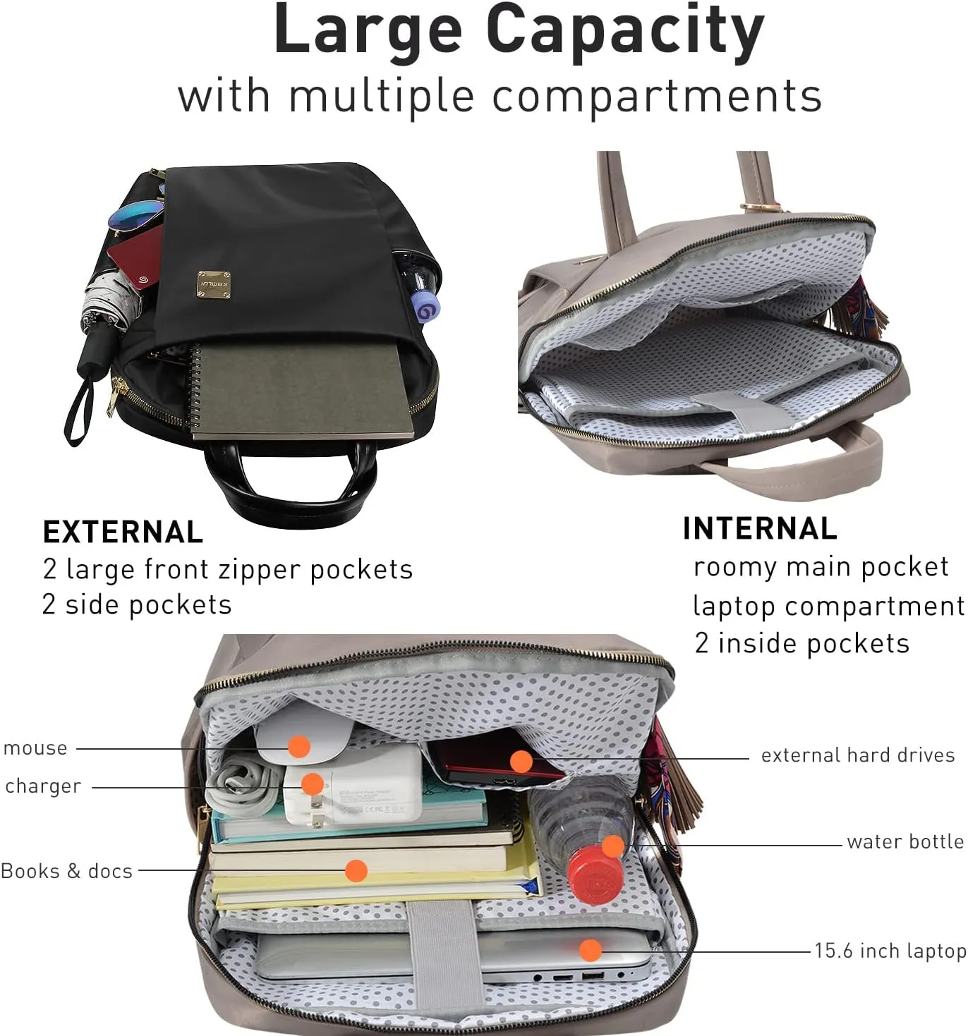 Laptop Backpack for Women 15.6-inch Slim - Laptop Bag Computer Case Purse Travel Lightweight Medium Size Satchel Daypack 16-inch Water-resistant Business Comutter Fashion Stylish Nylon Khaki