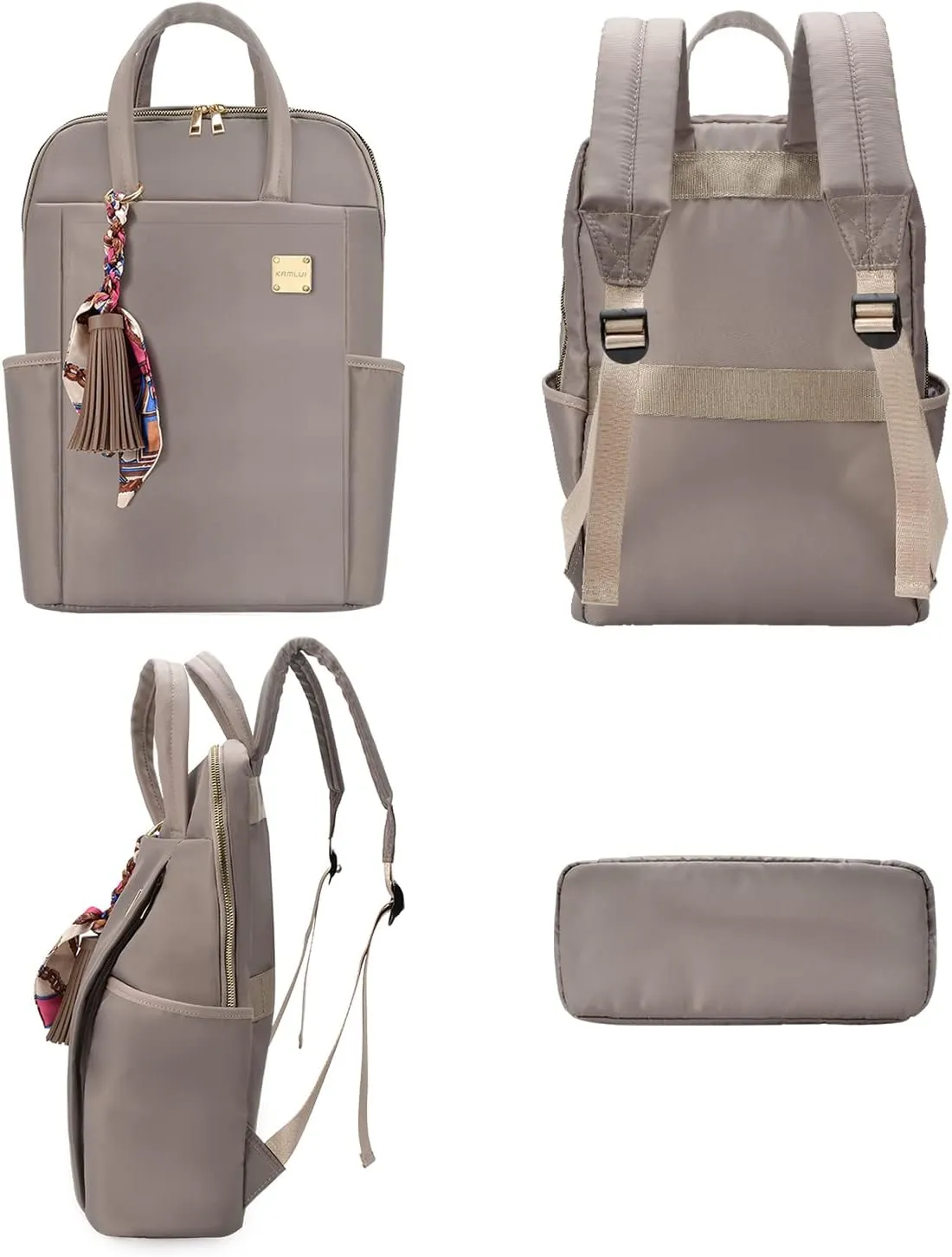 Laptop Backpack for Women 15.6-inch Slim - Laptop Bag Computer Case Purse Travel Lightweight Medium Size Satchel Daypack 16-inch Water-resistant Business Comutter Fashion Stylish Nylon Khaki