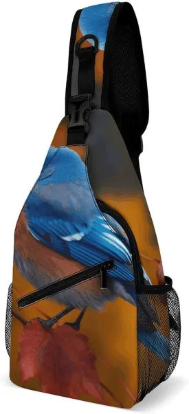 Lightweight Chest Bag Crossbody Bag Blue Bird And Leaves Sling Backpack for Women Men Sports Travel