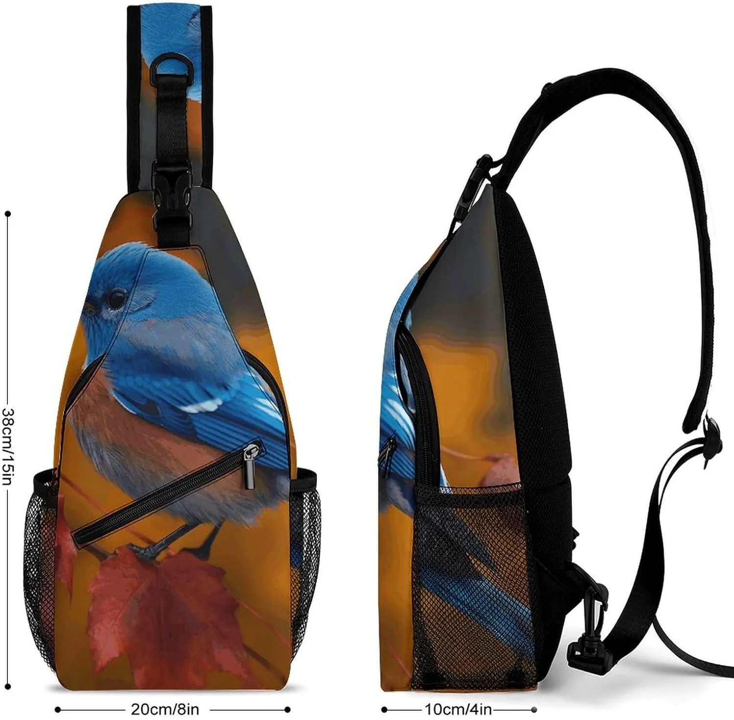 Lightweight Chest Bag Crossbody Bag Blue Bird And Leaves Sling Backpack for Women Men Sports Travel