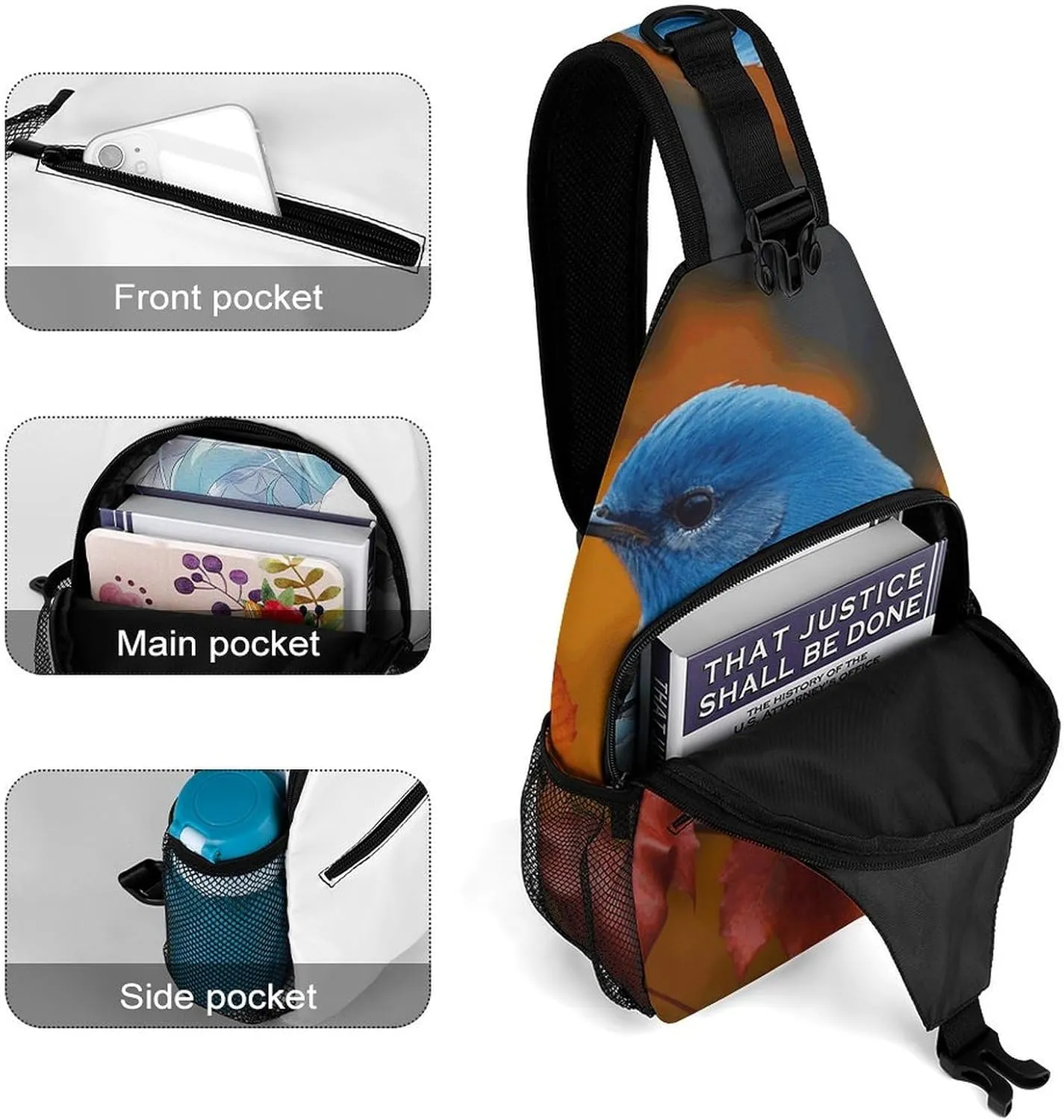 Lightweight Chest Bag Crossbody Bag Blue Bird And Leaves Sling Backpack for Women Men Sports Travel
