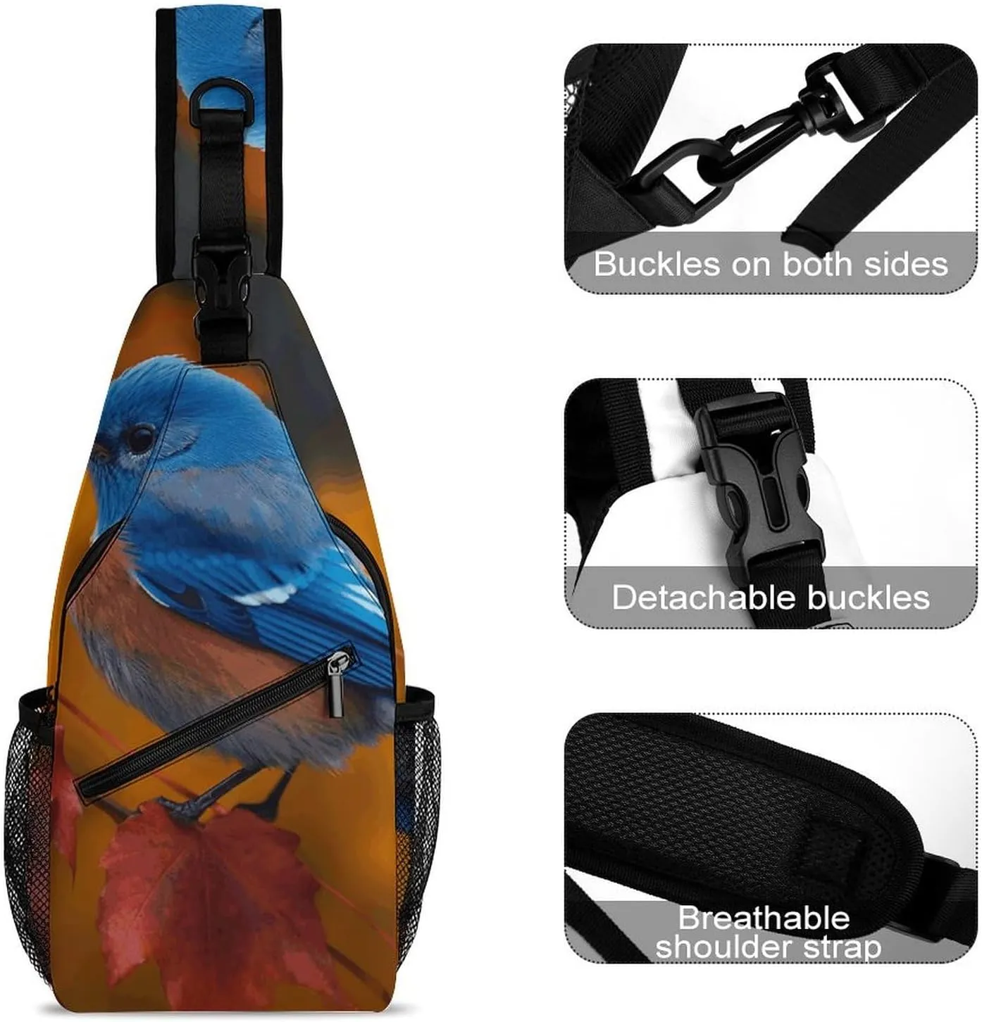 Lightweight Chest Bag Crossbody Bag Blue Bird And Leaves Sling Backpack for Women Men Sports Travel