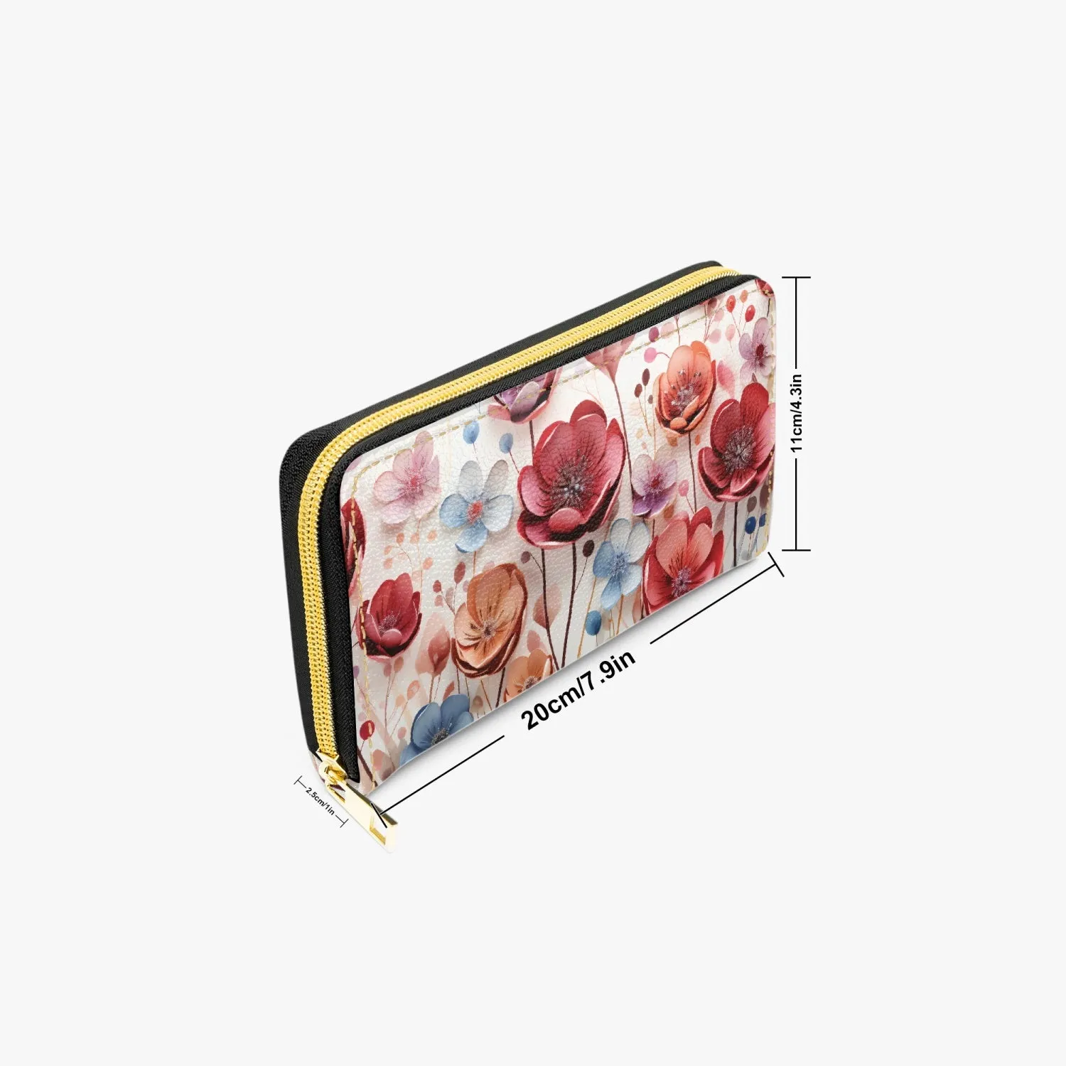 Long Type Zipper Purse, Poppy Flowers, awd-655