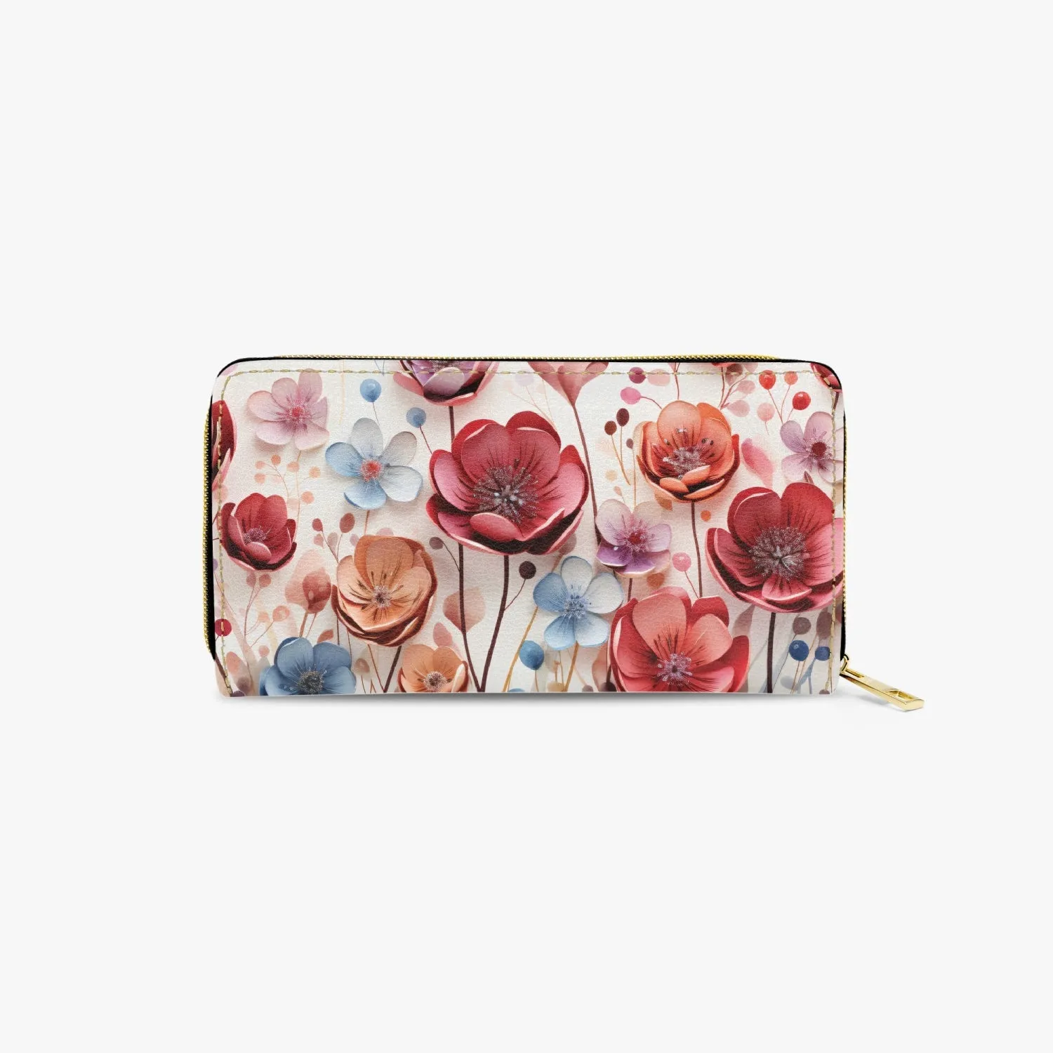 Long Type Zipper Purse, Poppy Flowers, awd-655