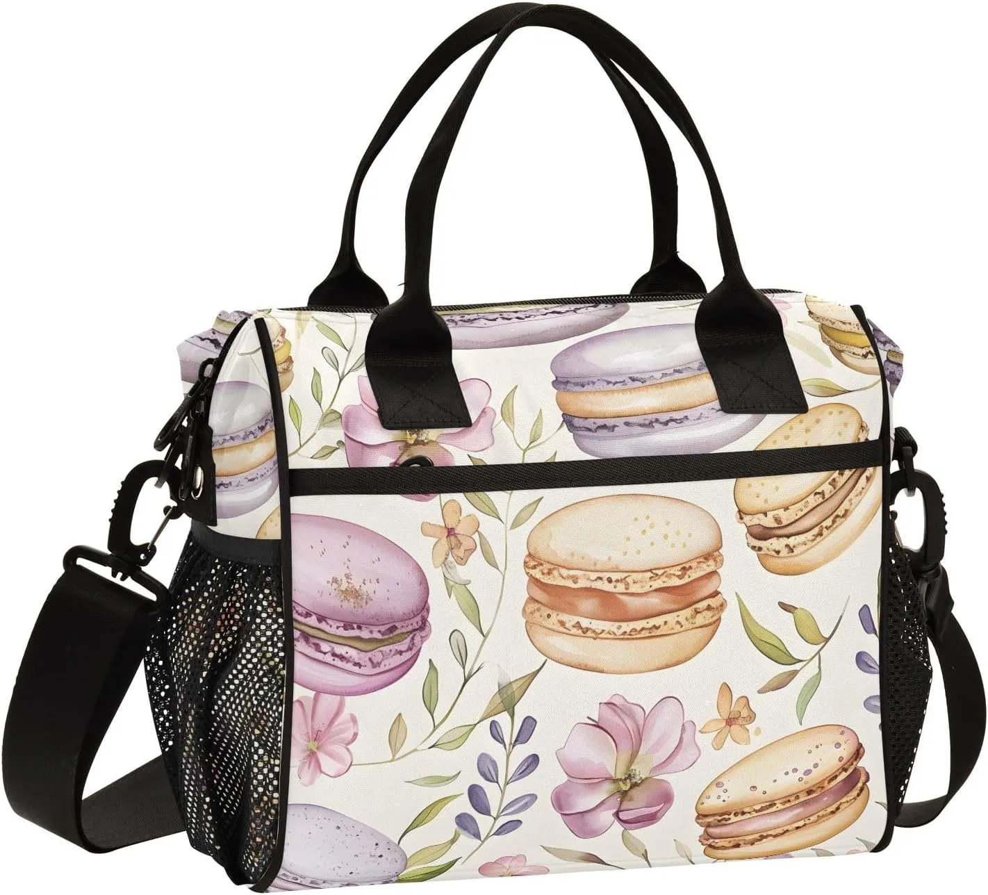 Lunch Tote Bags for Men lunch Box Lunch Cooler Bag Large Work Macarons Flower Leakproof Office Picnic Travel Lunch Bag M