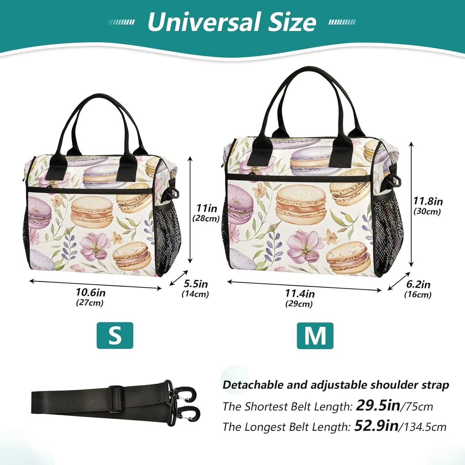 Lunch Tote Bags for Men lunch Box Lunch Cooler Bag Large Work Macarons Flower Leakproof Office Picnic Travel Lunch Bag M