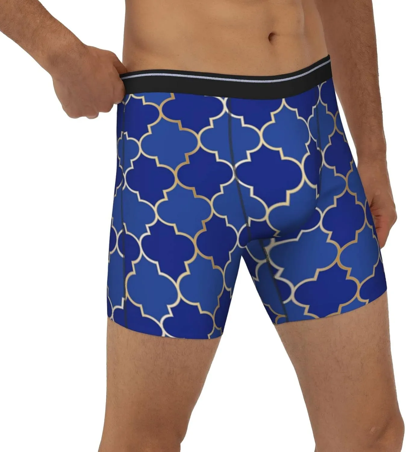 Men's Boxer Briefs Comfy Breathable Boxer Shorts Blue Gold Grid Lantern Shapes Novelty Briefs Underpants For Men
