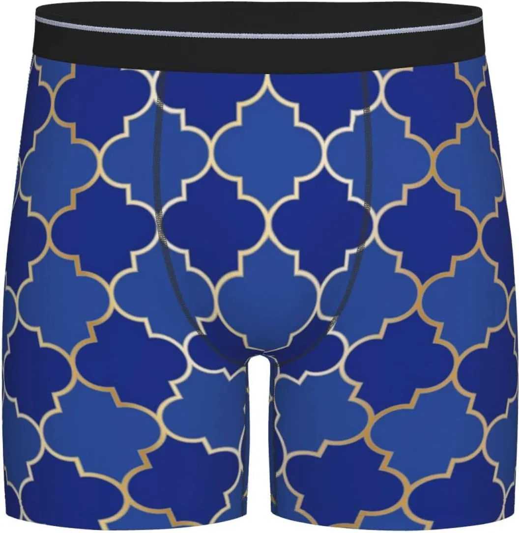 Men's Boxer Briefs Comfy Breathable Boxer Shorts Blue Gold Grid Lantern Shapes Novelty Briefs Underpants For Men
