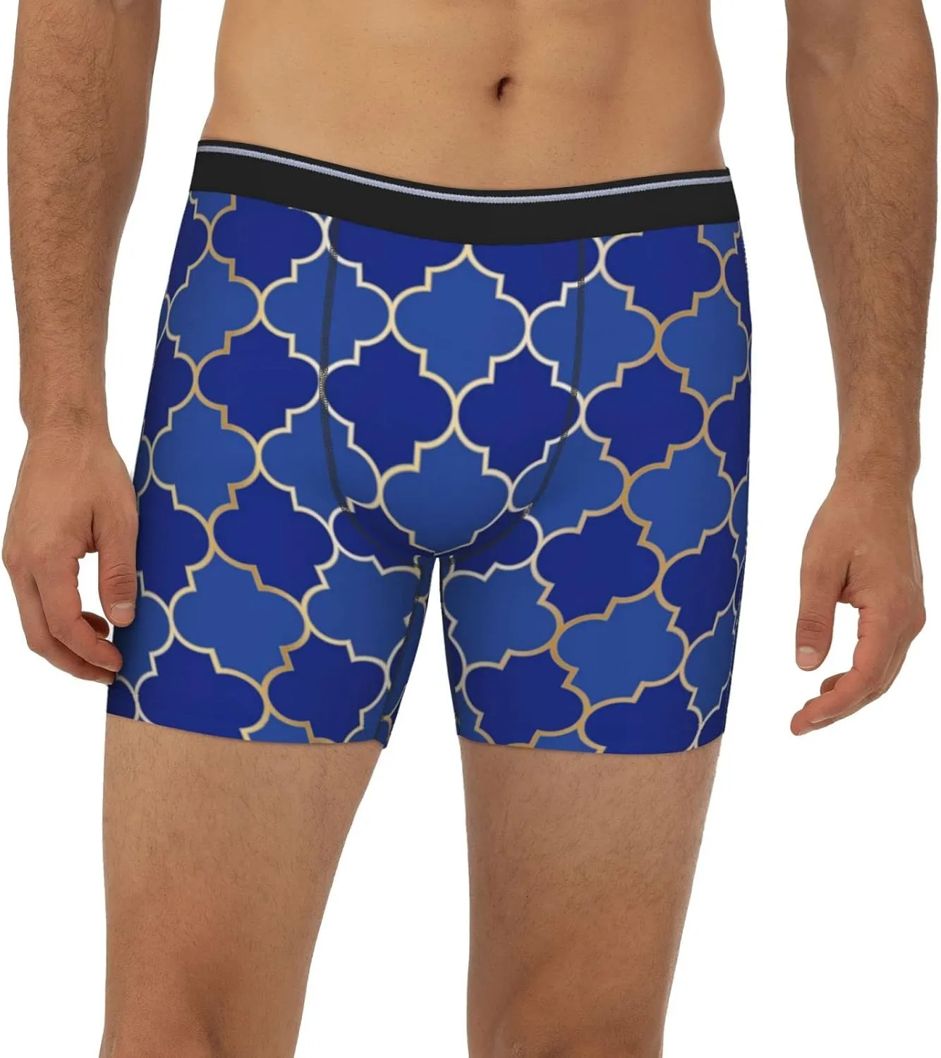 Men's Boxer Briefs Comfy Breathable Boxer Shorts Blue Gold Grid Lantern Shapes Novelty Briefs Underpants For Men
