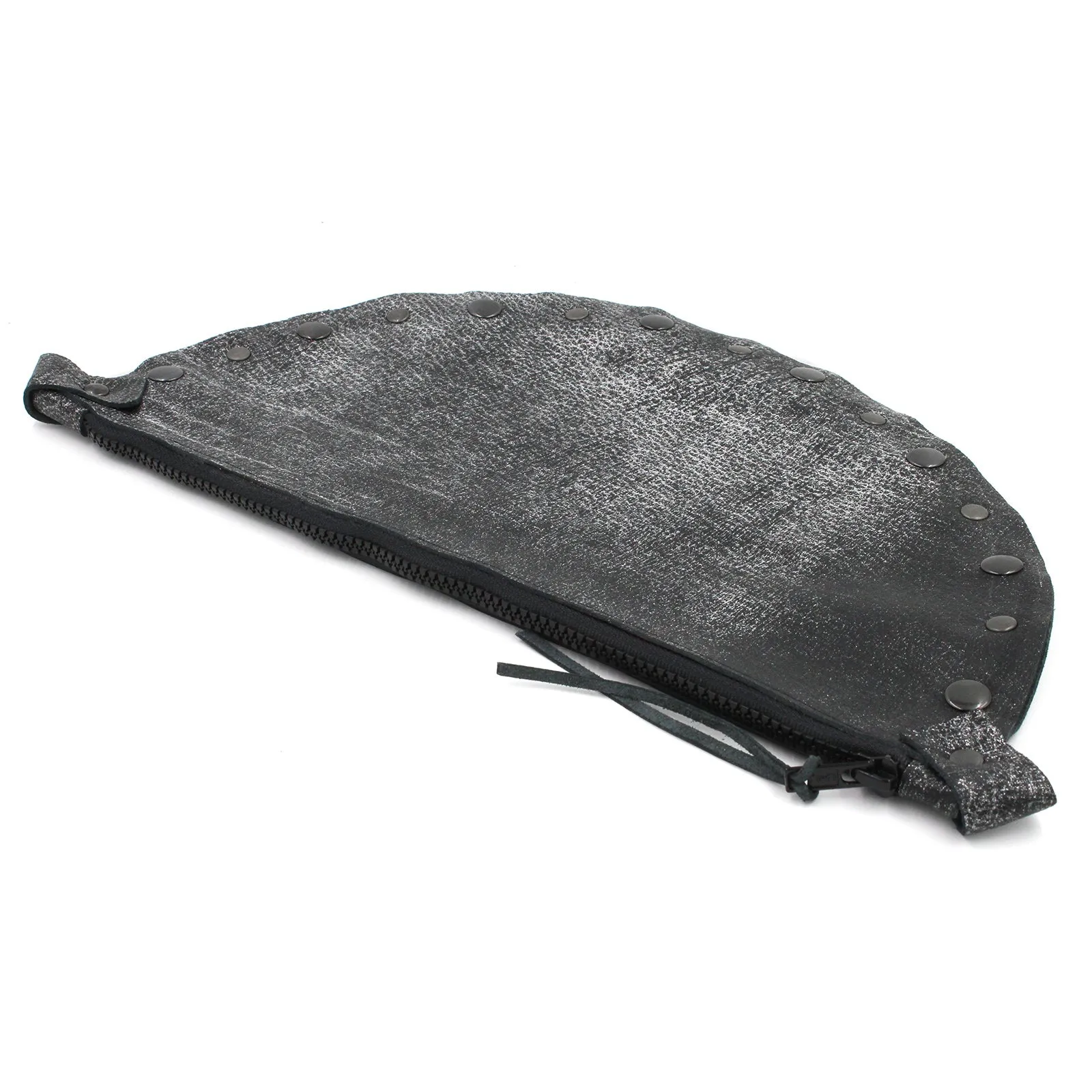 Metallic Gunmetal Leather Half-Moon Clutch