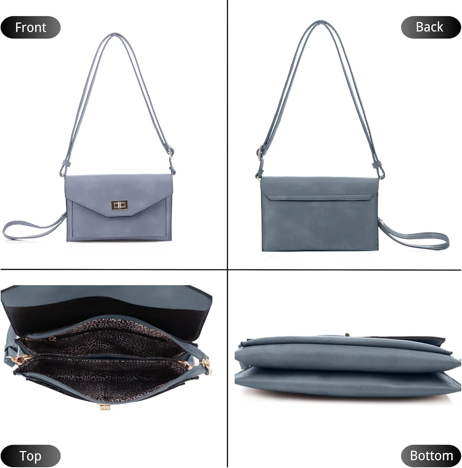 Multifunctional Women's Envelope Style Crossbody Wallet Clutch with Turn Lock and Zipper Closure